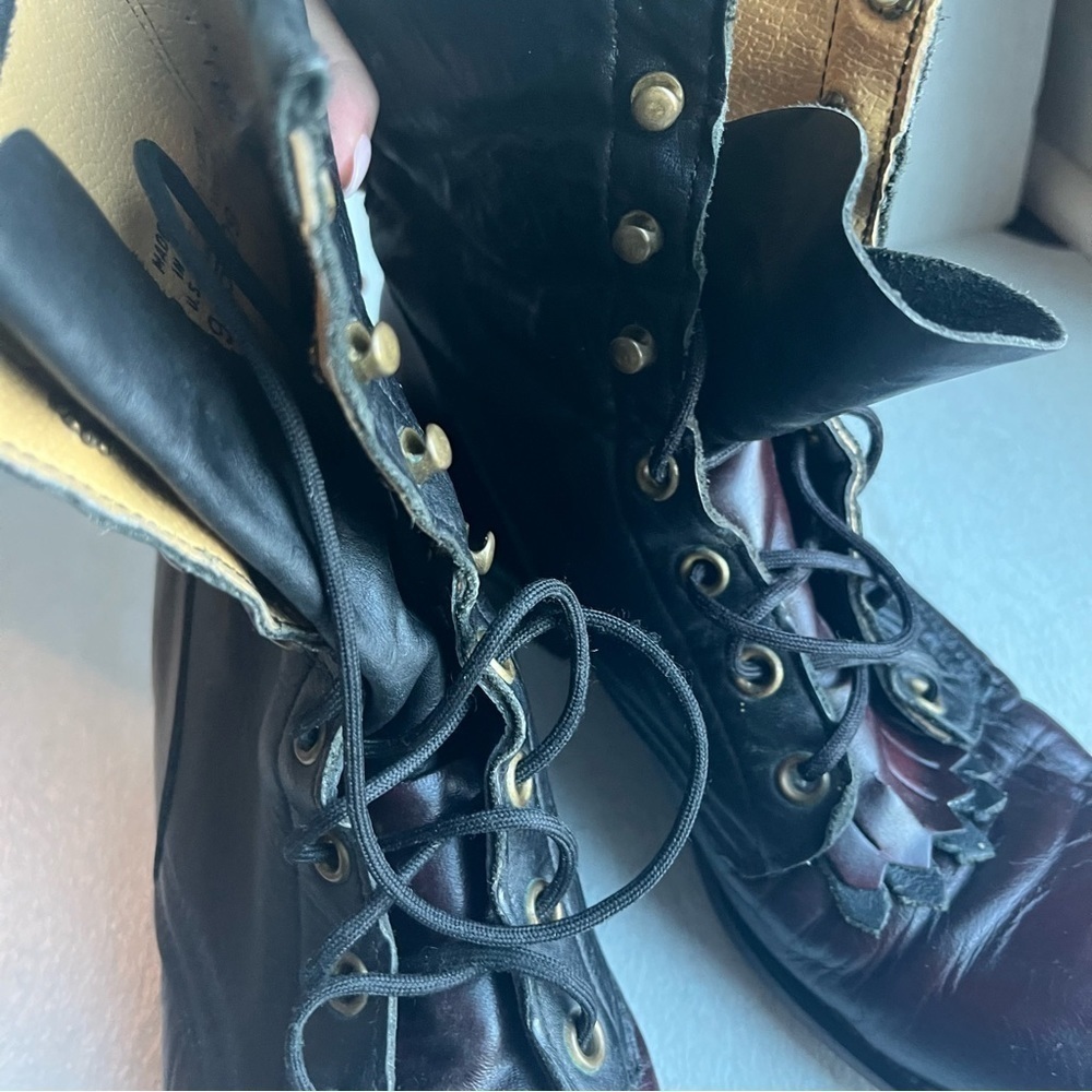 ** LAREDO vintage Black maroon Leather Roper Kiltie Boots 6.5 - Picture 9 of 12